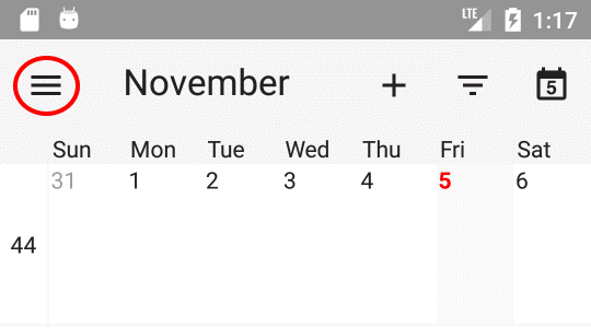OneCalendar Android open menu