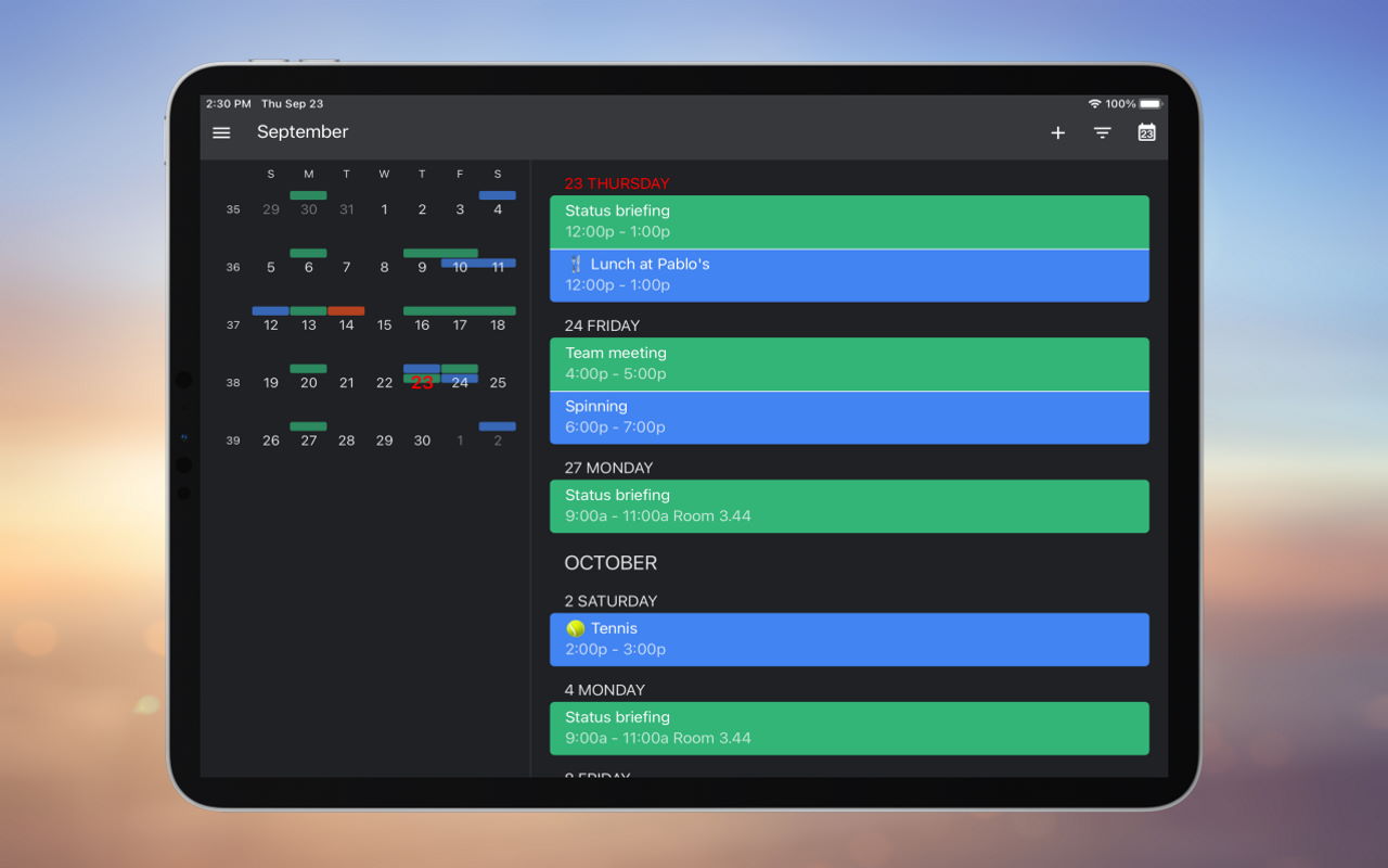 Tablet with onecalendar app